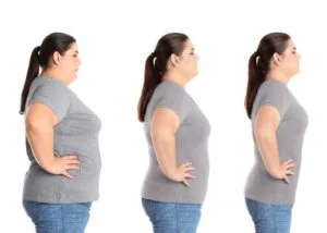 three side on images of the same woman getting slimmer over time